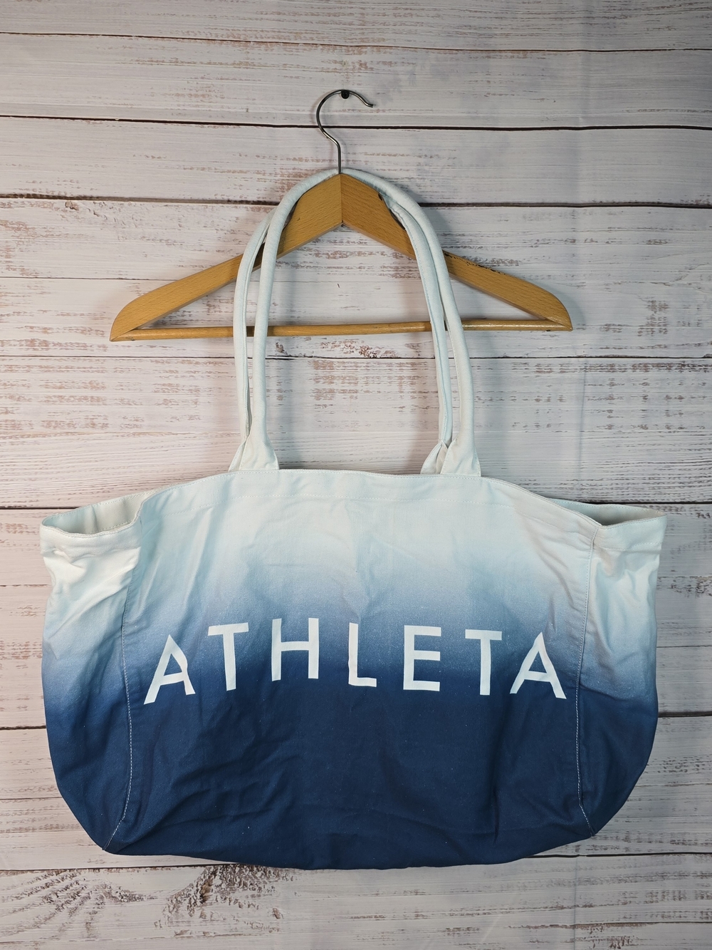 Athleta Blue Ombre Dip Dye Cotton Canvas Large Tote Shoulder Bag